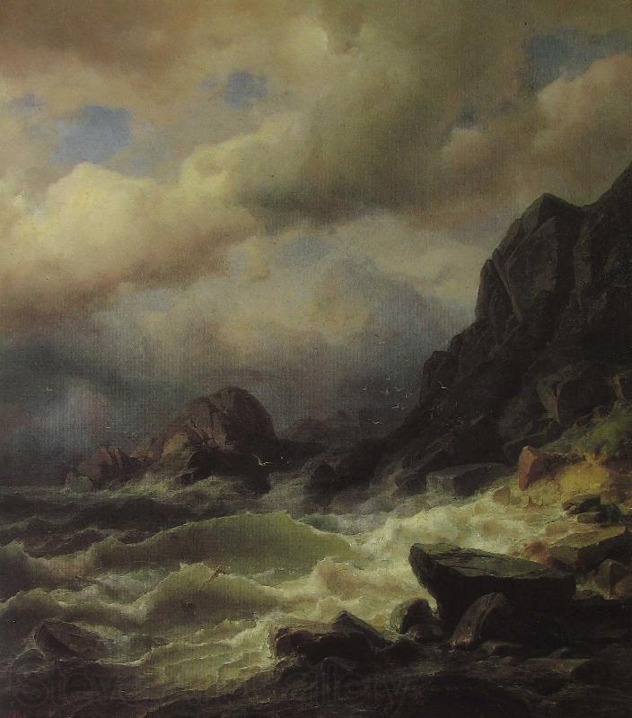Friedrich Stahl Sturm an der Kuste Norge oil painting art